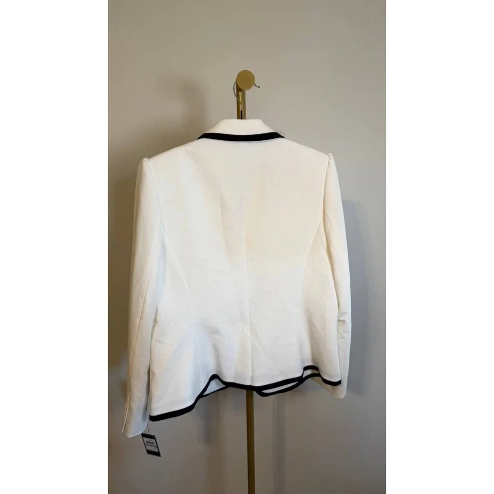 Tommy Hilfiger Women’s Contrast-Trim Puff-Sleeve Jacket White Black 12 $159 NWT - Picture 5 of 6